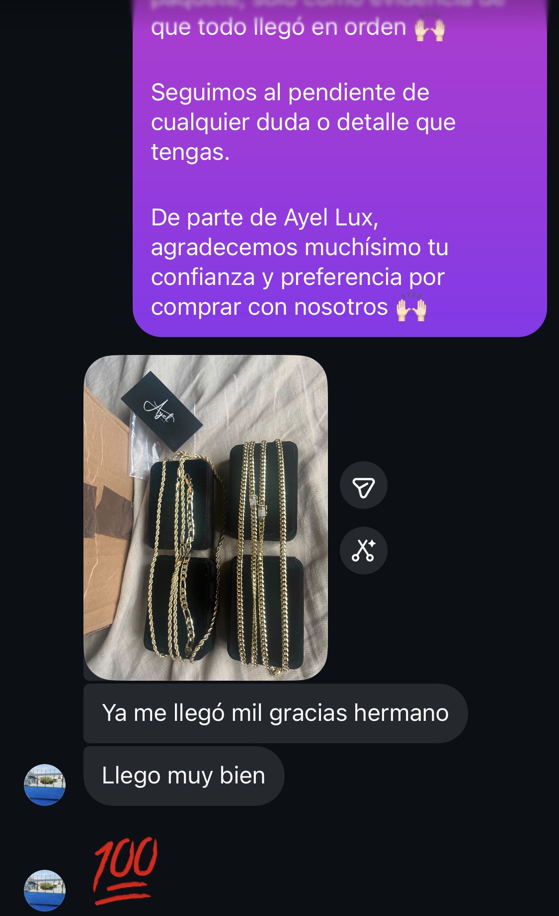 Cadenas de oro laminado 18K entregadas a un cliente